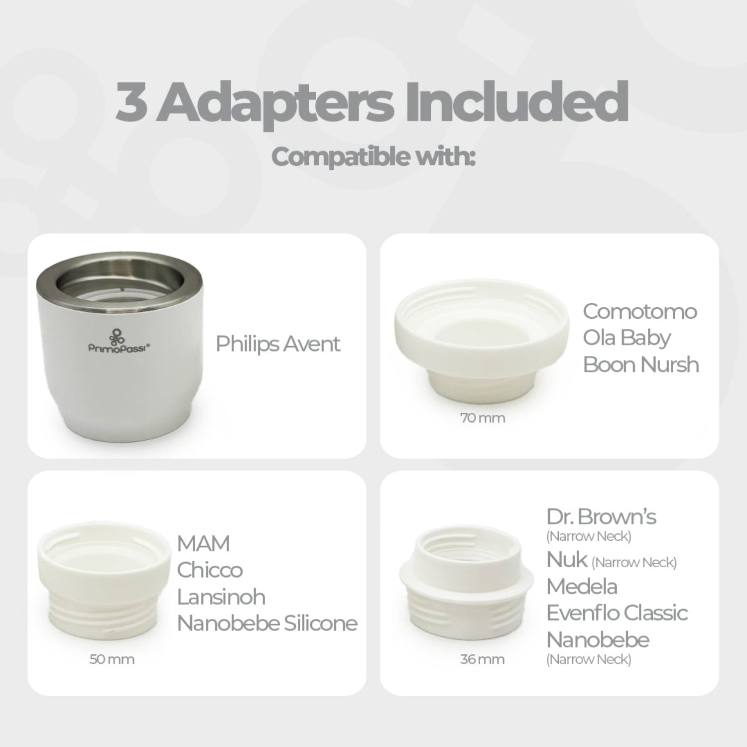 Picture of the 3 adapters included