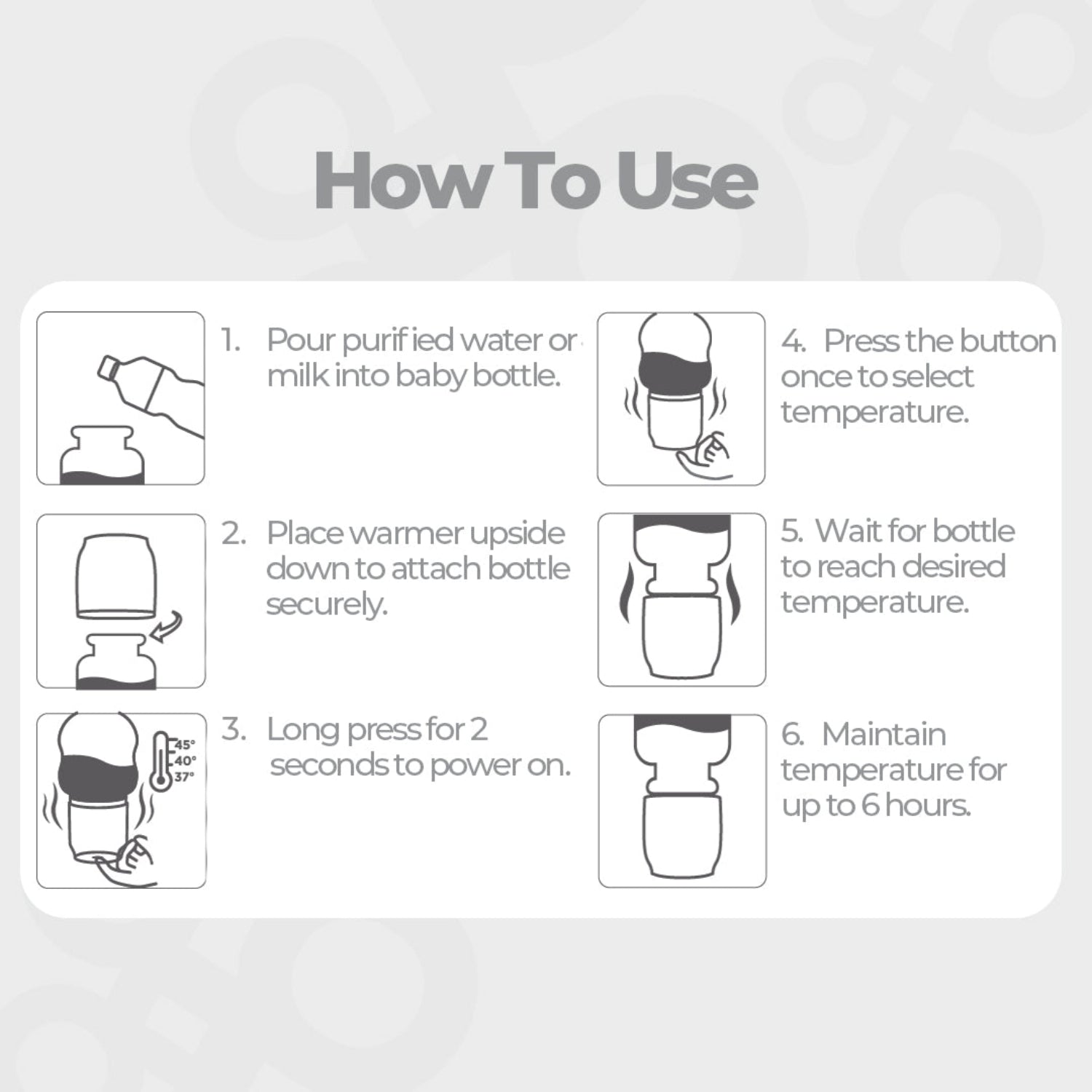 text explaining how to use the white portable bottle warmer