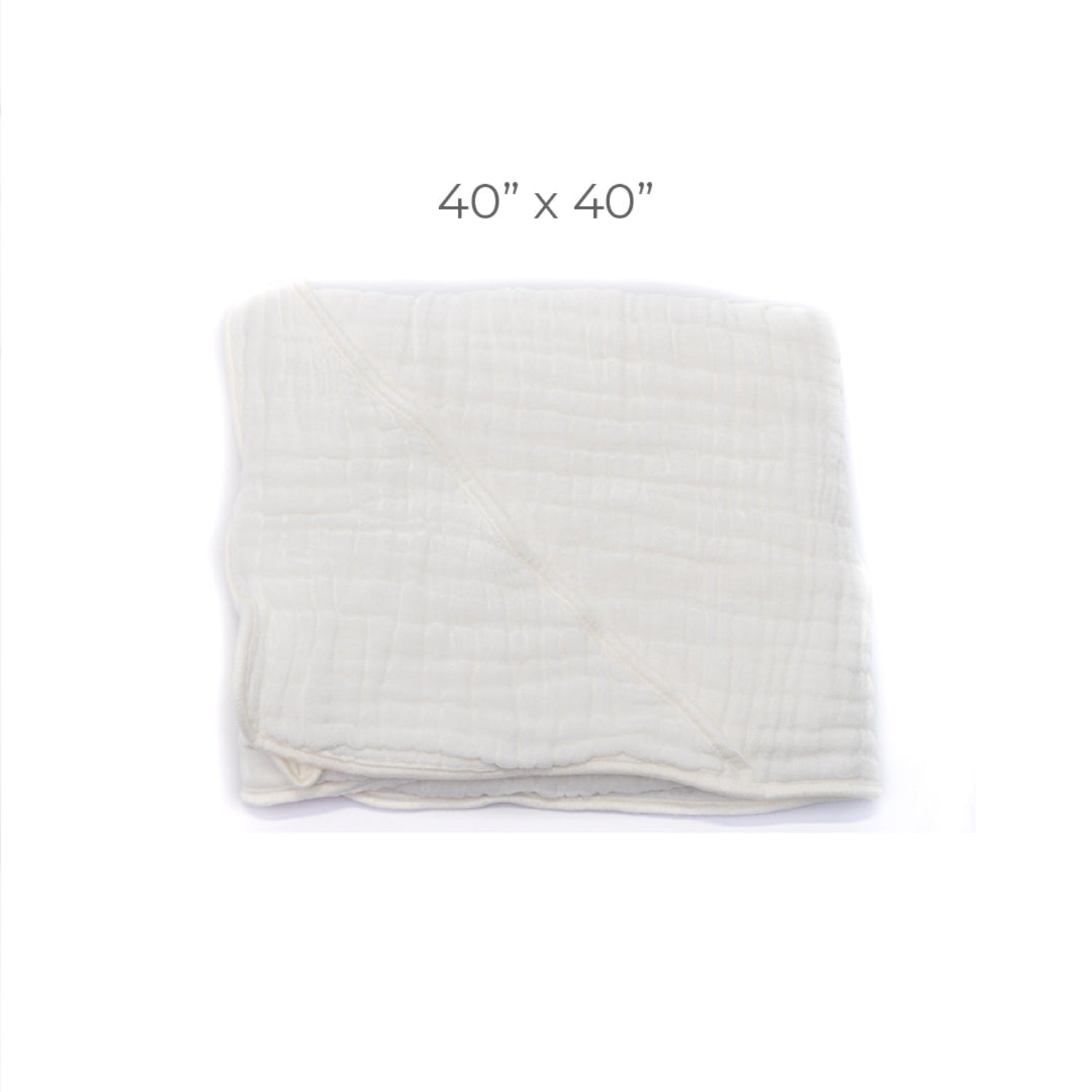 A muslin towel folded in a white background with the measures: 40x40