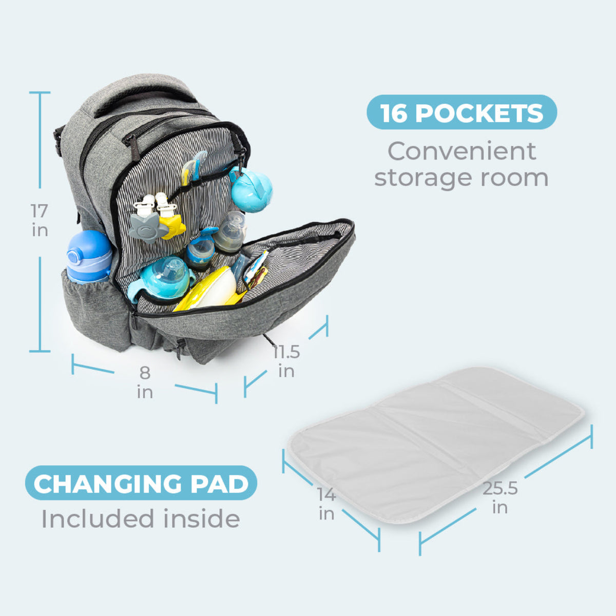 Primo Passi PerTutti Baby Diaper Bag Backpack, Grey Melange