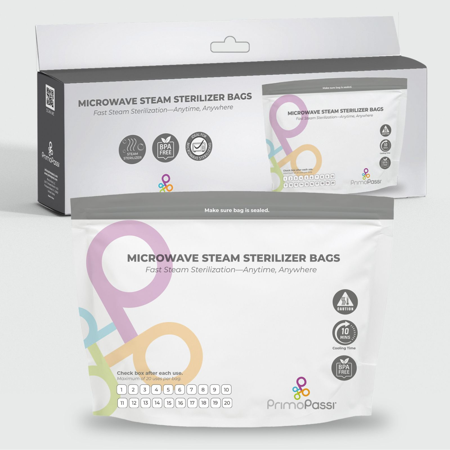 microwave steam sterilizer bags packaging on a white background