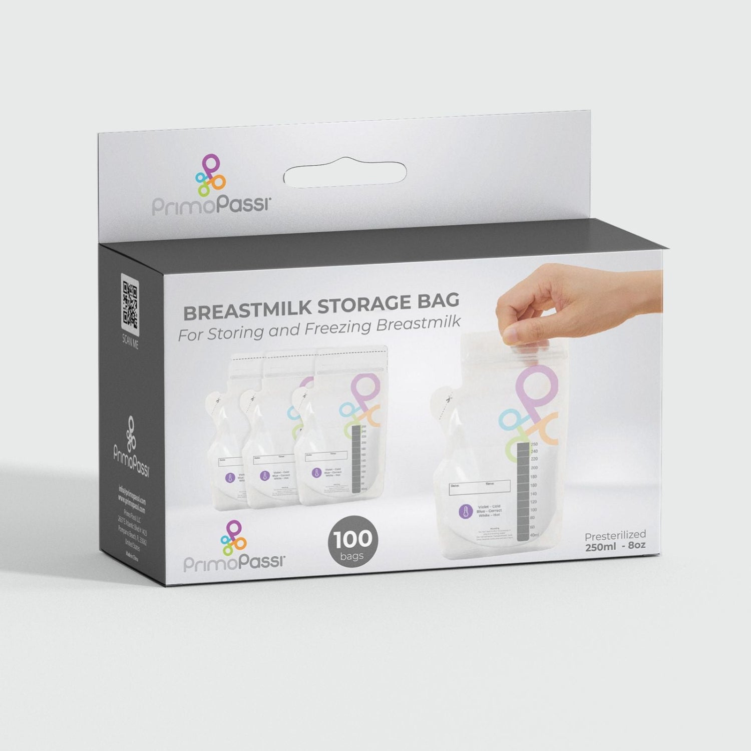 Primo Passi breastmilk storage bag packaging on a white background