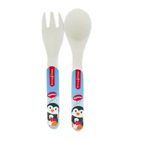 Primo Passi - Bamboo Fiber Kids Spoon & Fork - Winter Friends (Penguin/Polar)
