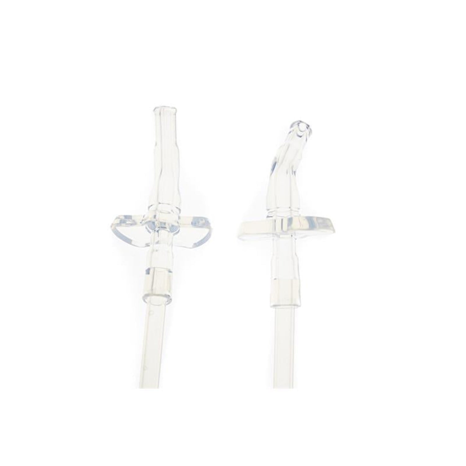 Two clear silicone straws for insulated bottles, displayed on a white background.