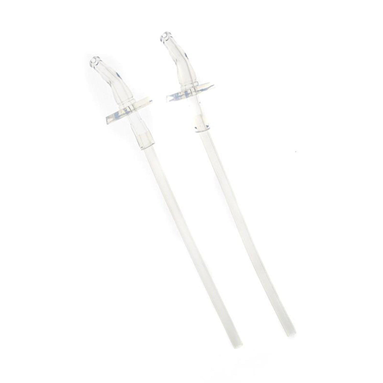 Two clear silicone straws for insulated bottles, displayed on a white background.