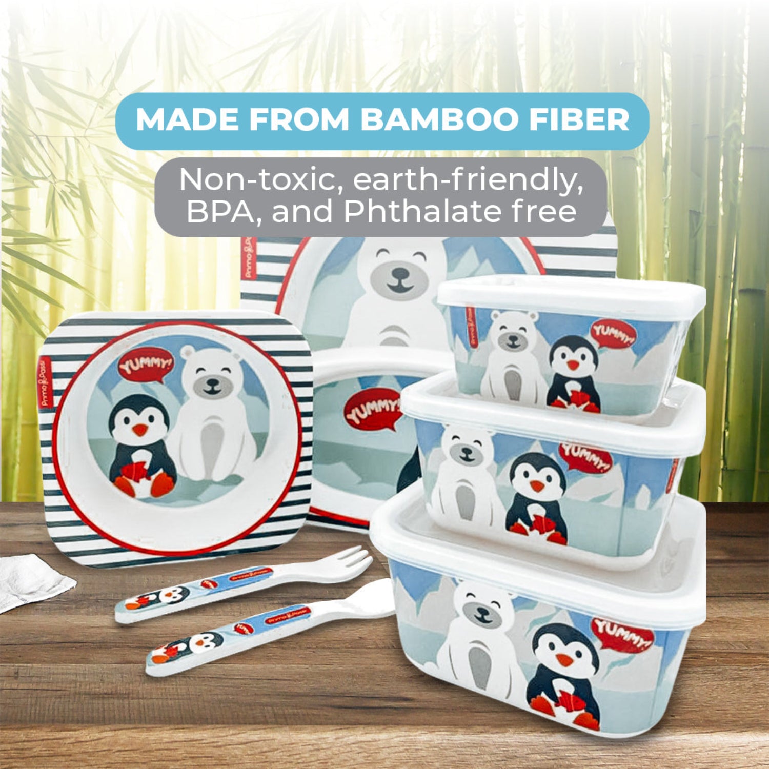 Bamboo Fiber Kids 7-Piece Feeding Set – Winter Friends | Primo Passi