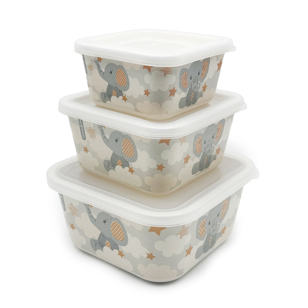 Primo Passi - Bamboo Fiber Kids Food Containers, Set of 3, Little Elephant