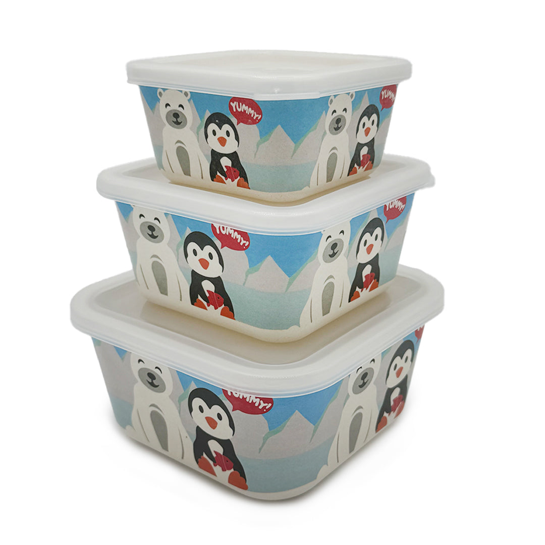 Primo Passi - Bamboo Fiber Kids Food Containers - Set of 3, Winter Friends