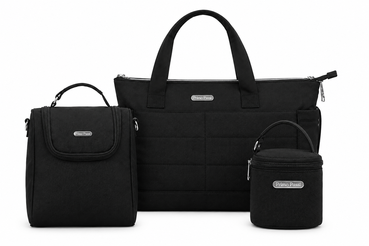 Primo Passi Diaper Bag + Insulated Bottle Bag + Pacifier Bag - Black