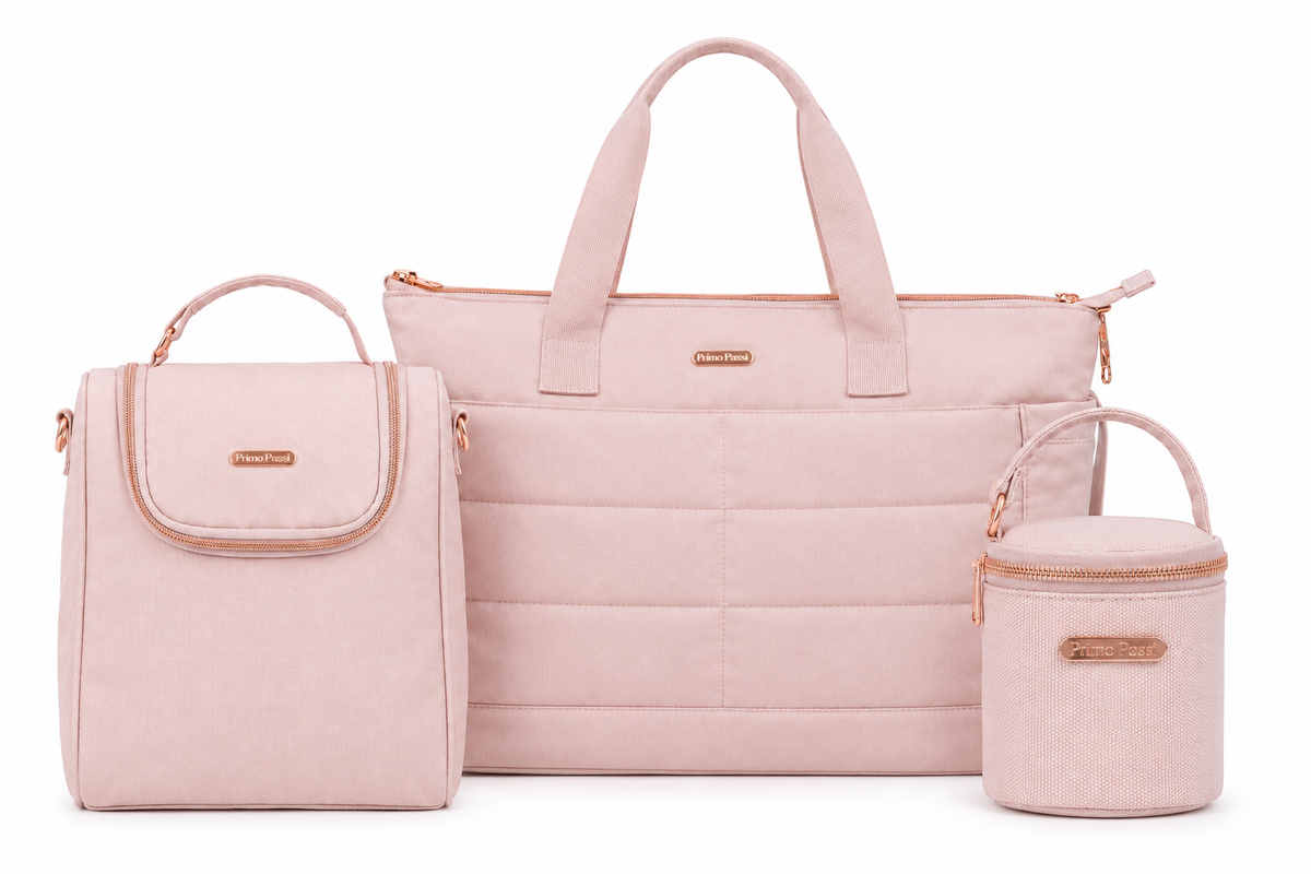Primo Passi Diaper Bag + Insulated Bottle Bag + Pacifier Bag - Light Pink