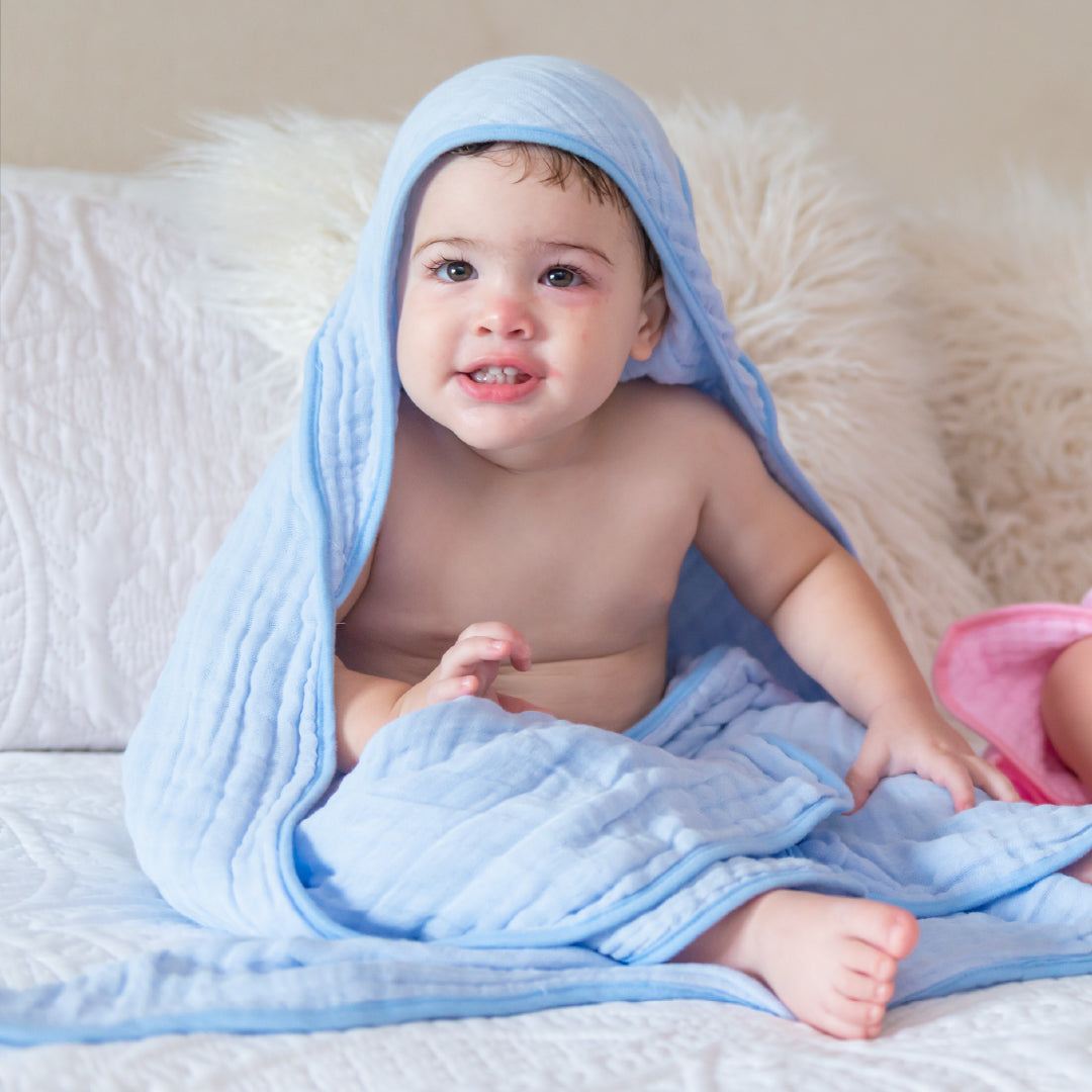 Primo Passi - Hooded Muslin Towel, Light Blue