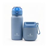 A bundle of blue PrimoPassi insulated water bottle and jar on a white background