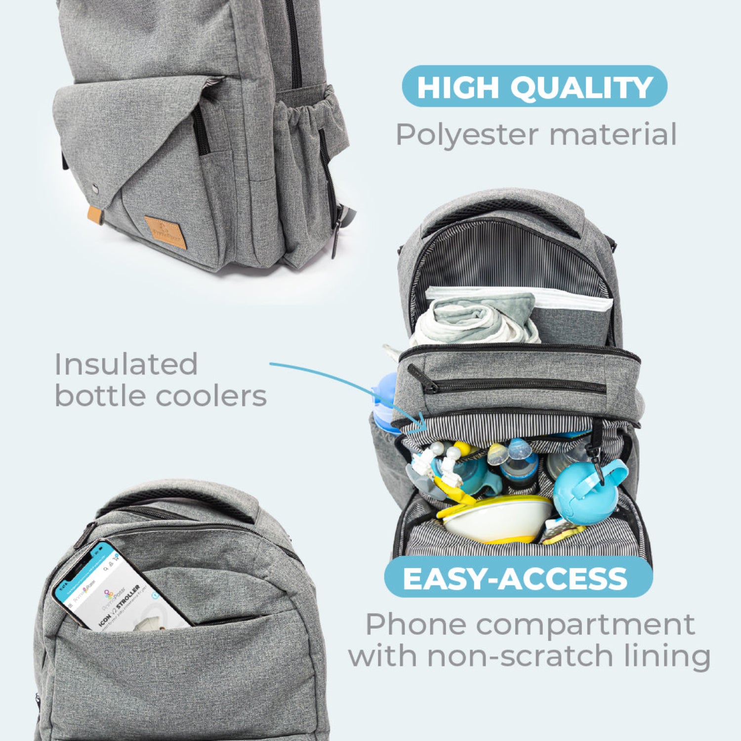 Primo Passi PerTutti  Baby Diaper Bag Backpack, Grey Melange