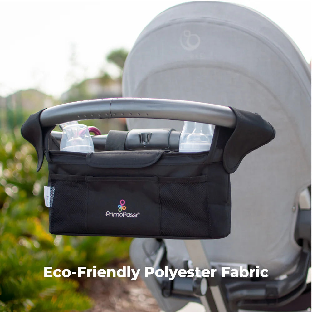 Primo Passi Portable Stroller Fan New, Black + Stroller Handle Organizer (Black)
