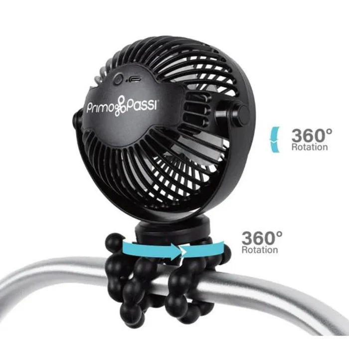 Primo Passi Portable Stroller Fan New, Black + Stroller Handle Organizer (Black)