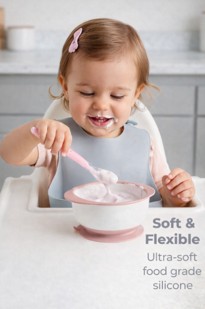 Primo Passi Silicone Spoon 4PK in Pink and Yellow