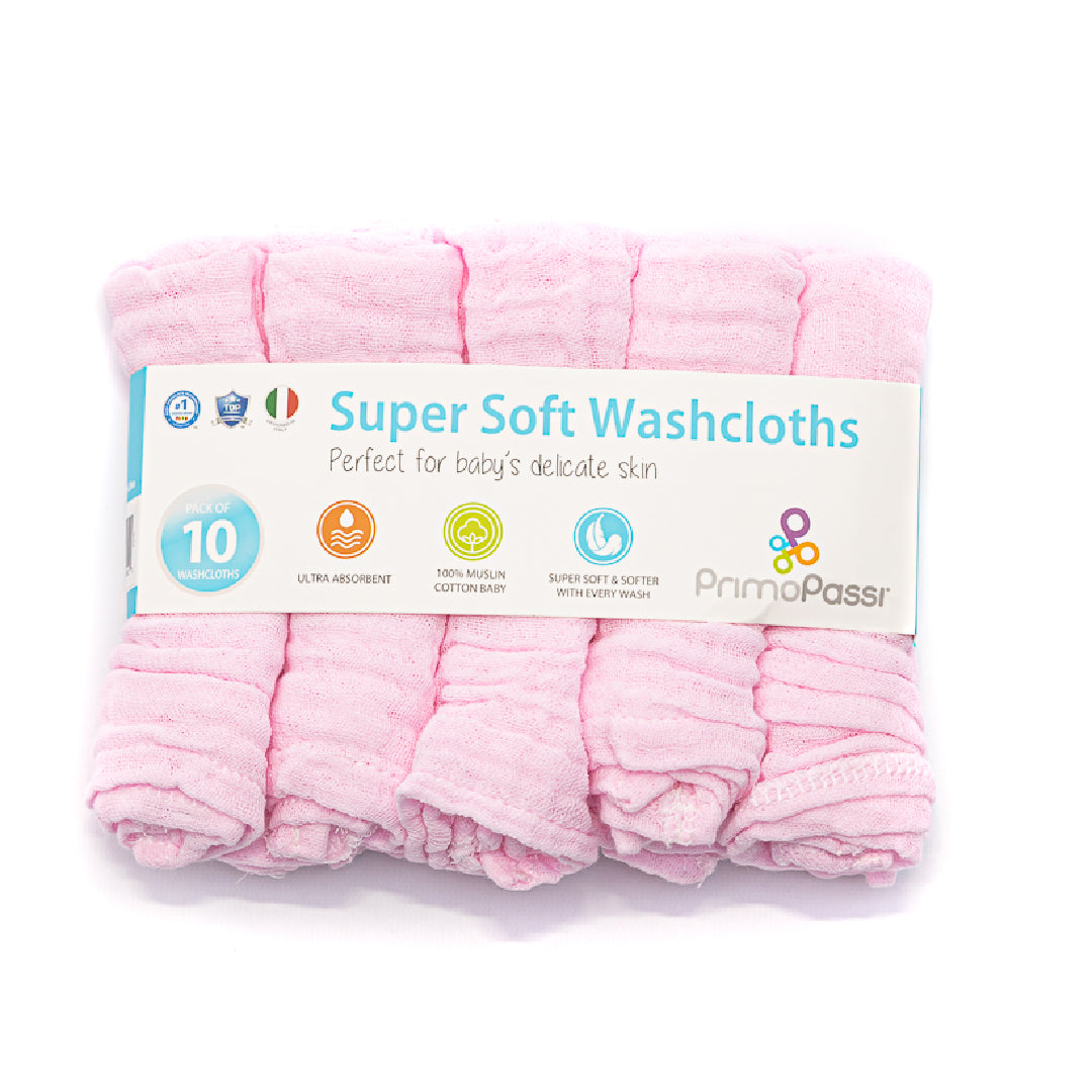 Primo Passi - Muslin Washcloths, 10Pk, Light Pink