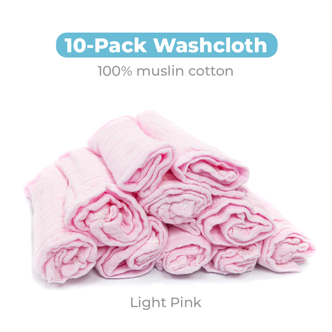 Primo Passi - Muslin Washcloths, 10Pk, Light Pink