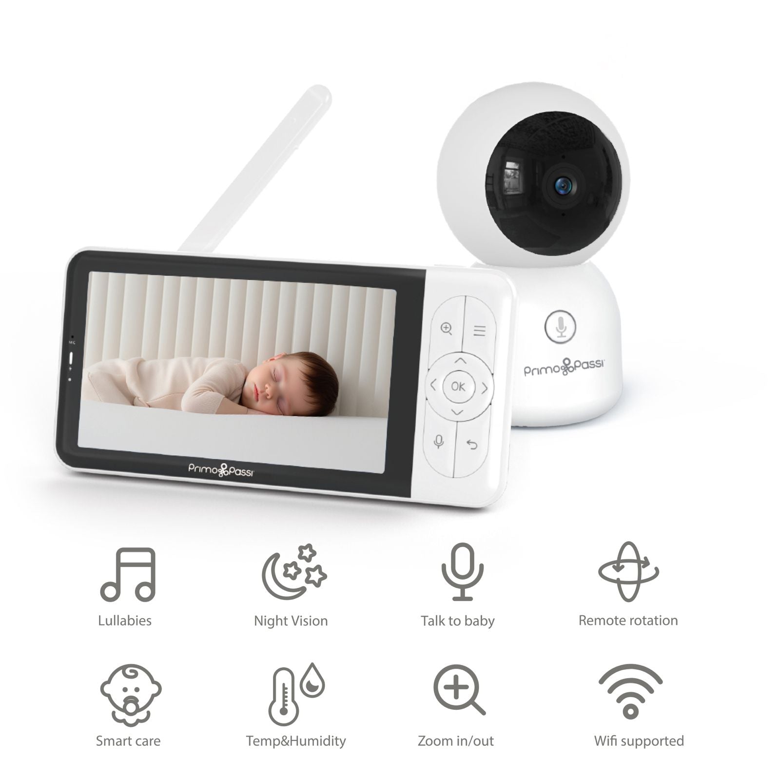 Primo Passi - Smart Wi-Fi Baby Monitor with 5” HD Screen, Night Vision & App Access