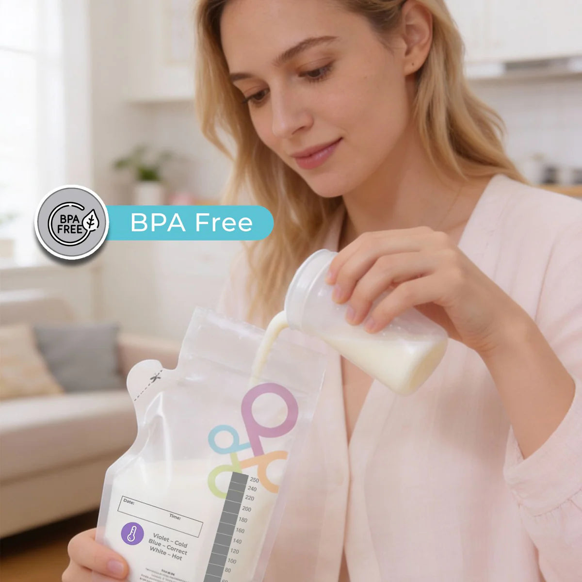 Primo Passi Lactation Massager + Temp-Sensing Breastmilk Storage Bag,8Oz,250Ml,100Pc