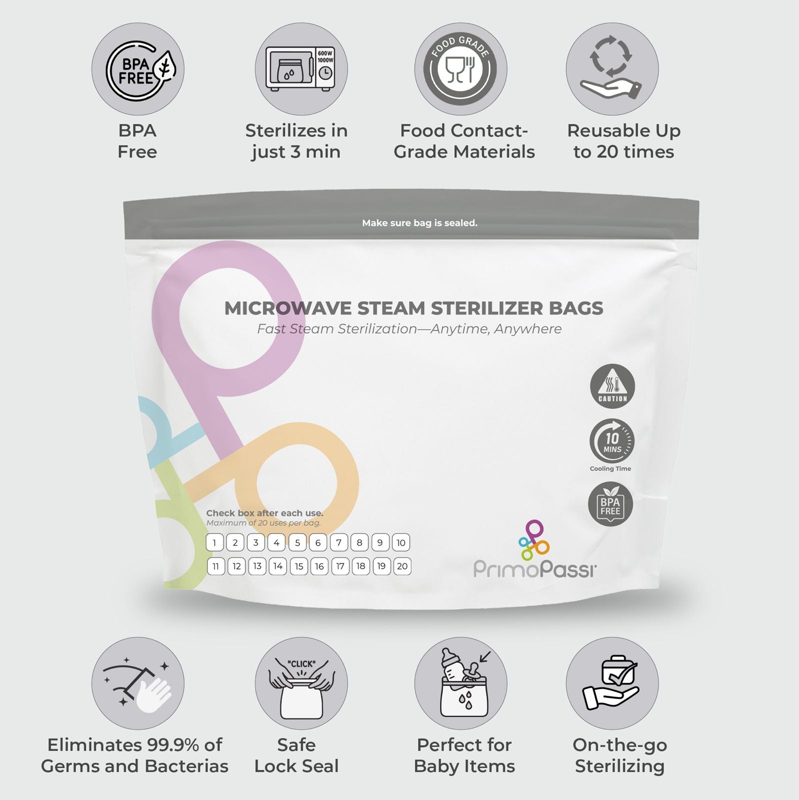 Primo Passi 10Pc Microwave Steam Sterilizer Bags