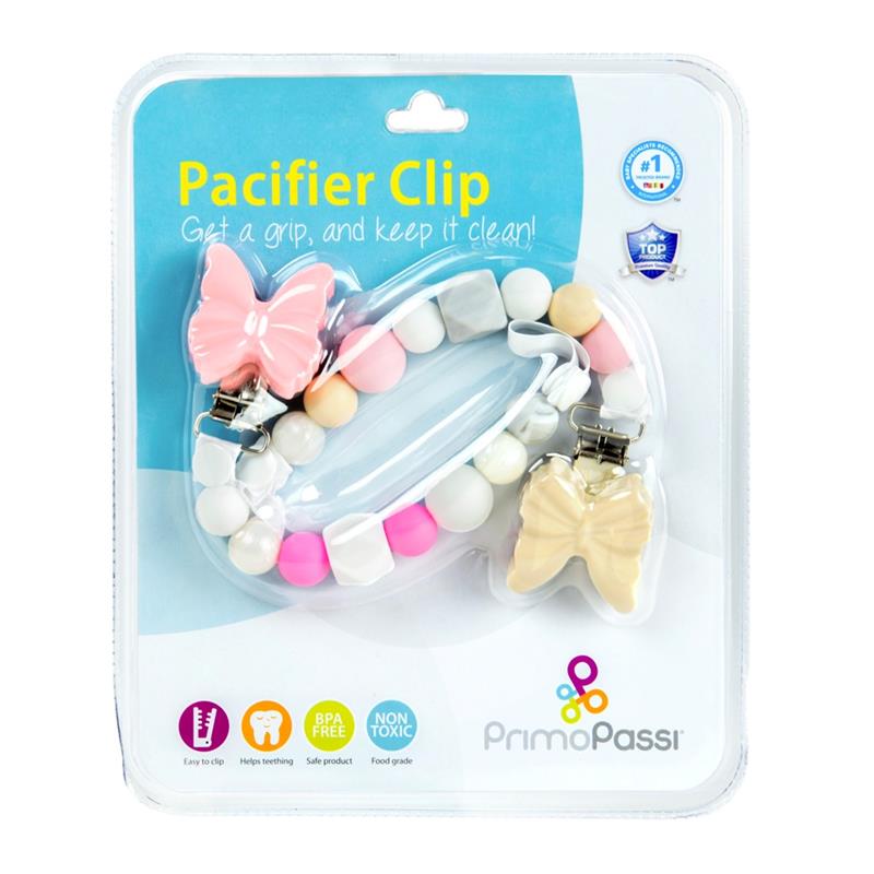 Primo Passi - Silicone Pacifier Clip | Pacifier Holder for Baby, Girl 2PK