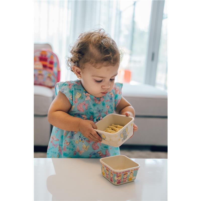 Primo Passi - Bamboo Fiber Kids Super Combo - Divided Square Plate, Square Bowl, Fork&Spoon, And 3 Food Container With Lids - Little Elephant