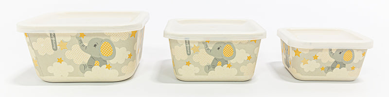 Primo Passi - Bamboo Fiber Kids Food Containers Set Of 3 - Little Elephant