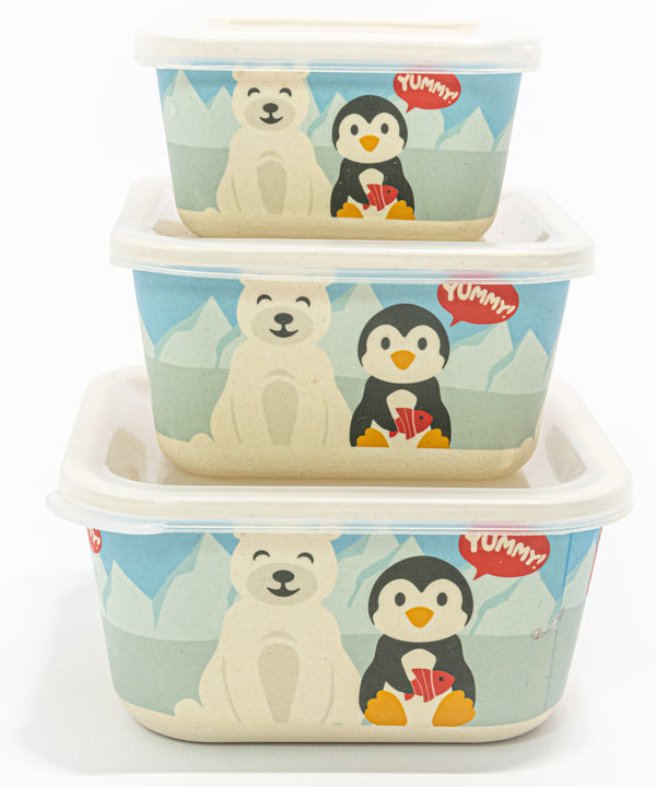 Primo Passi - Bamboo Fiber Kids Food Containers Set Of 3 - Winter Friends