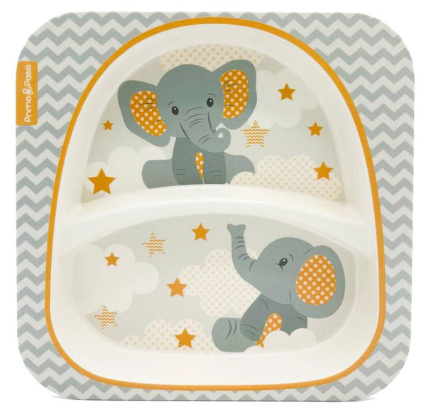 Primo Passi - Bamboo Fiber Kids - Divided Square Plate - Little Elephant