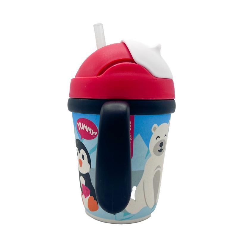 Primo Passi - Bamboo Fiber Kids Cup With Handle/Straw, Winter Friends (Penguin/Polar)