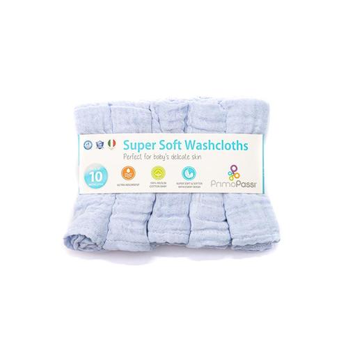 Primo Passi - Muslin Washcloths, 10Pk, Light Blue